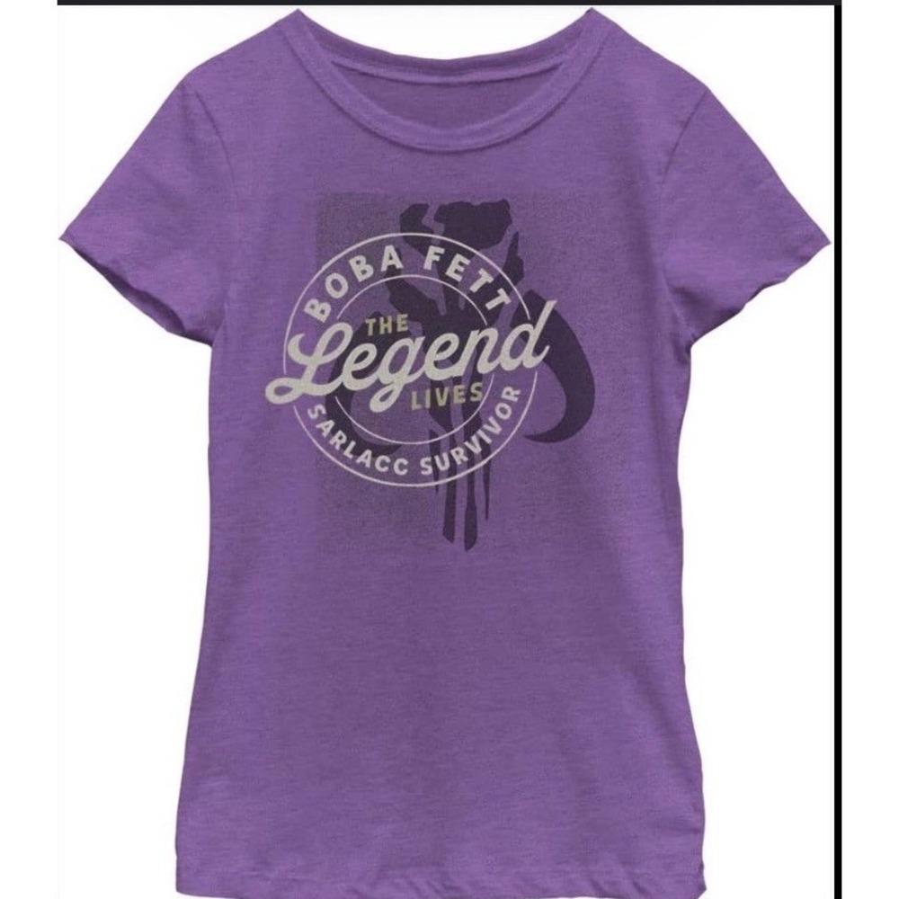 Star Wars Boba Fett Graphic Tee Girls XL Purple Like New The Legend Lives C864